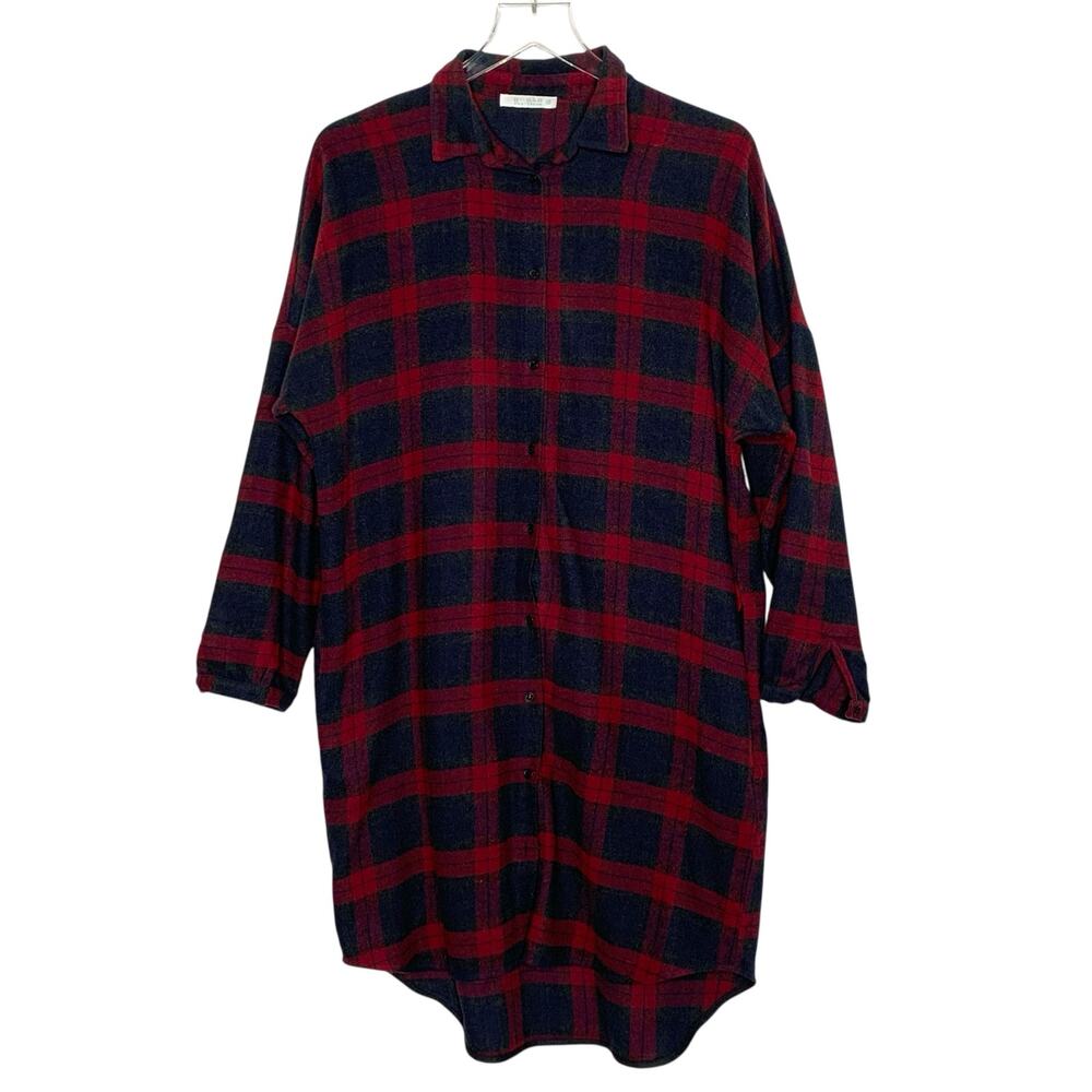 By-Bar Amsterdam S Womens Button Front Shirt Dress Red Plaid Pockets